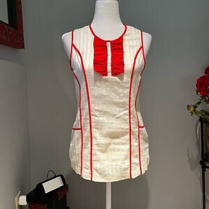 NEW Richard Chai Preppy Country Club Ribbon Ruffle Sleeveless Cotton Top M NWOT